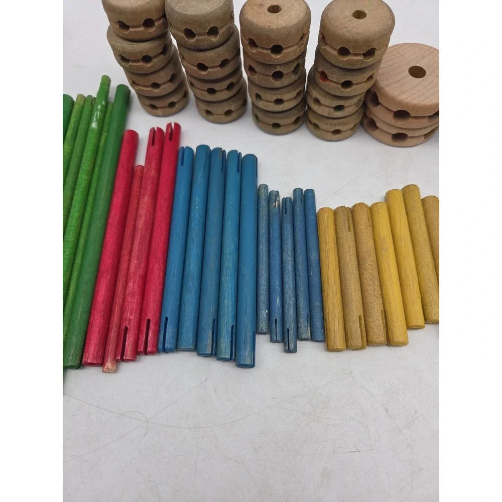 VTG Lot of 57 Piece Set Wooden Tinker Toys Rods Sticks Connections & Spools